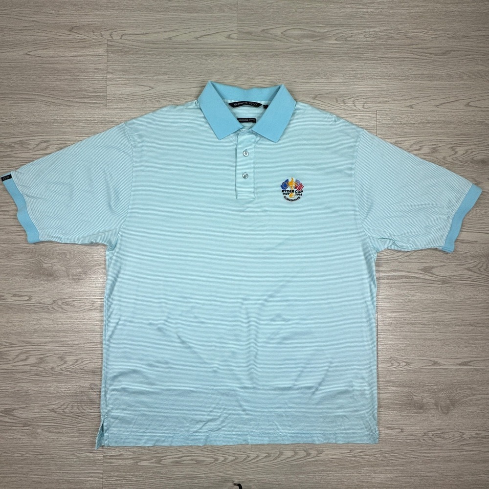 Glenmuir Men's Polo Shirt‎ Ryder Cup 2014 Gleneagles Blue Lg Striped Golf Shirt